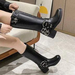 Bota Biker Feminina De Couro