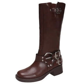 Bota Biker Feminina De Couro