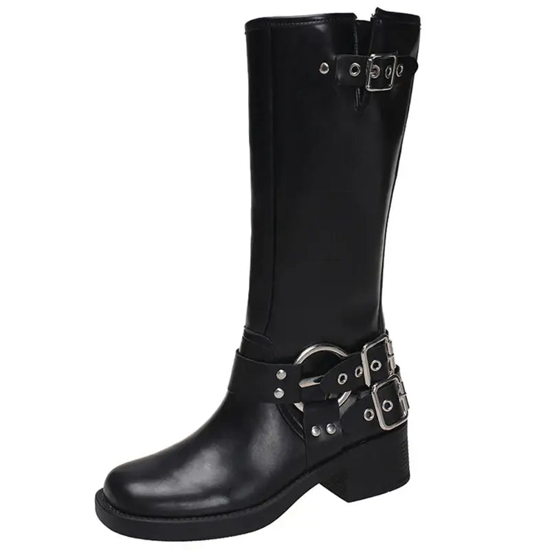 Bota Biker Feminina De Couro
